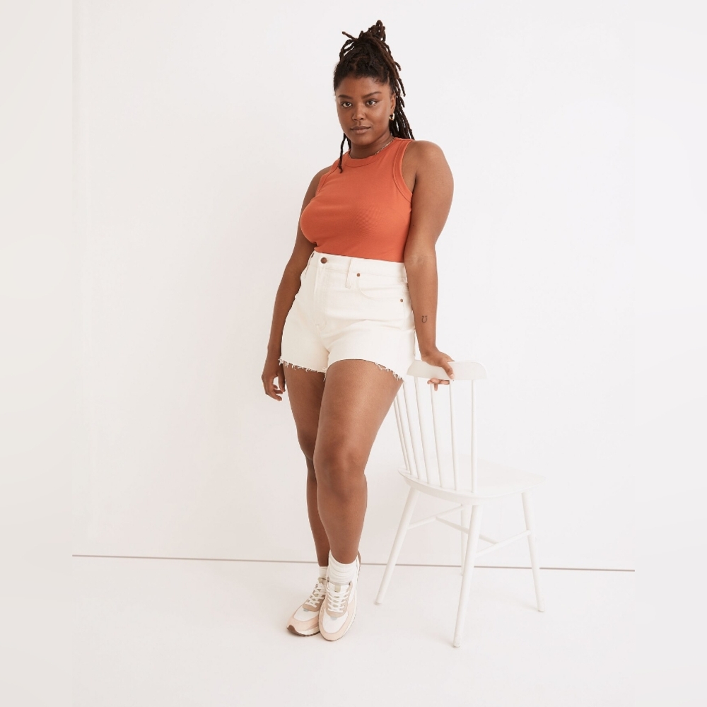 Madewell Shorts Women's 30 Ivory The Perfect Jean Short High Rise Raw Hem NWT